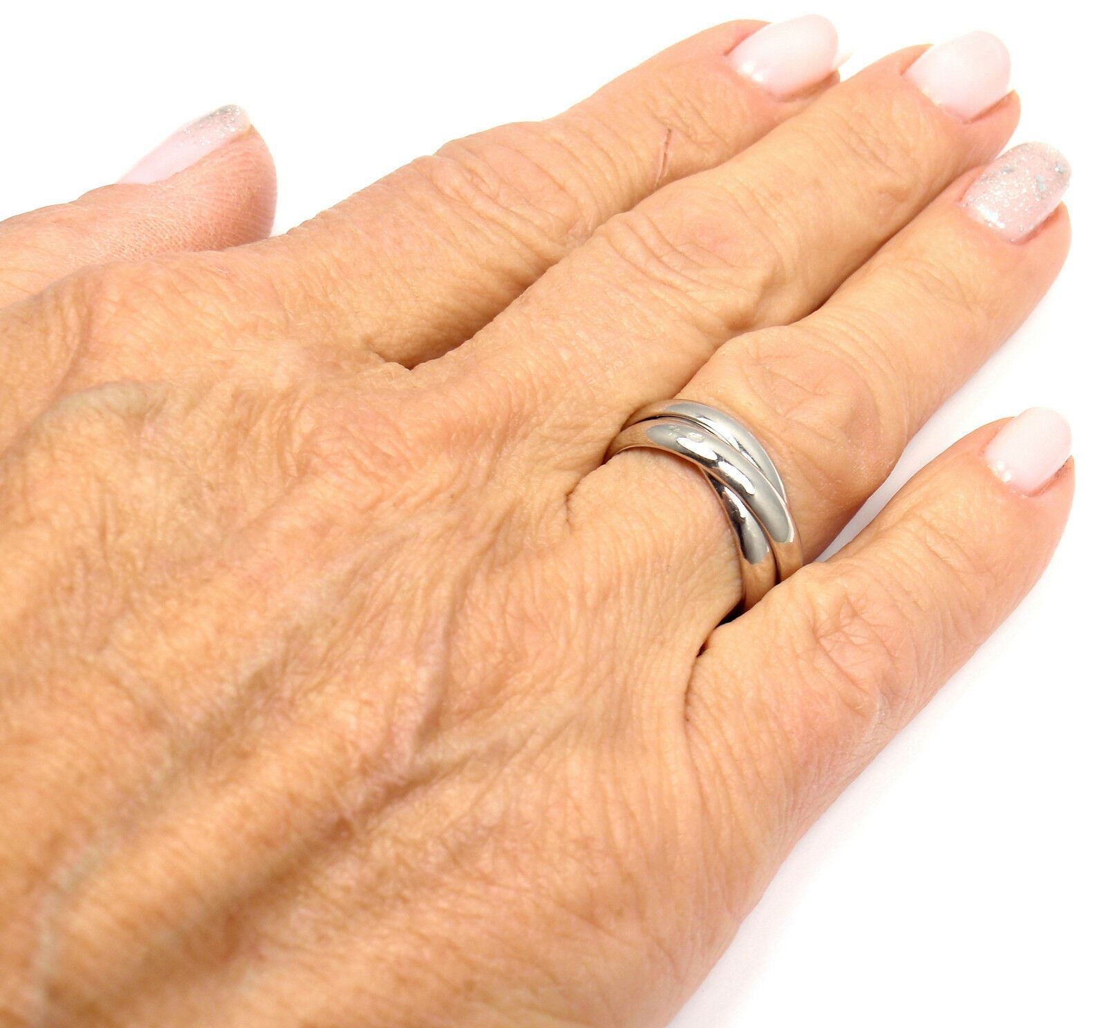 Authentic Cartier 18k White Gold Trinity Band Ring - Size 53 (US 6.25) - Luxury Wedding Band, Anniversary Gift & Everyday Jewelry for Women