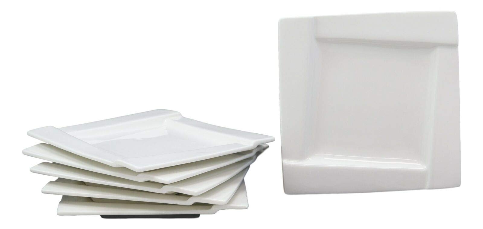 HomDEc Set of 6 Modern White Porcelain Square Plates - 5.5