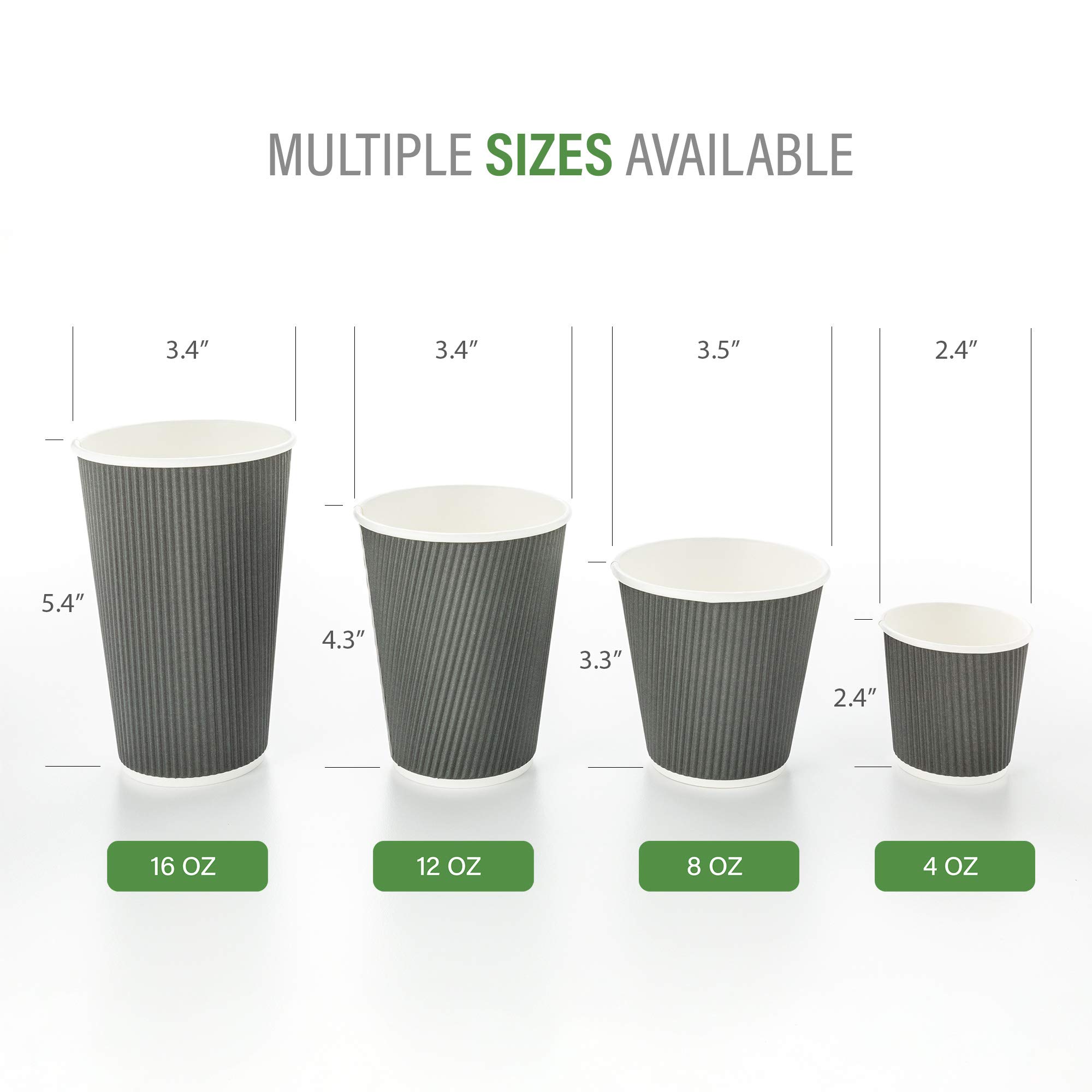 8 oz Double Wall Disposable Coffee Cups (25 Pack) - Insulated Gray Paper Hot Cups with Rippled Design for Coffee, Tea, Hot Chocolate - Lids Sold Separately - Perfect for Cafes, Offices & Home Use