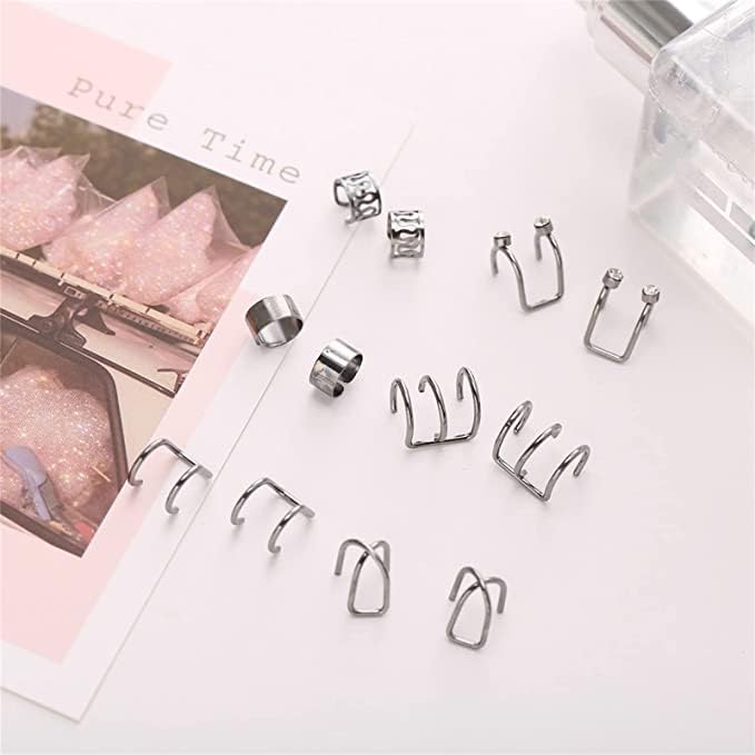 Shining Diva 36-Piece Clip-On Ear Cuff Set - Fashion Punk Earrings for Women & Men (Gold/Silver/Black) - Non-Piercing Cartilage Earrings for Parties, Concerts & Everyday Wear