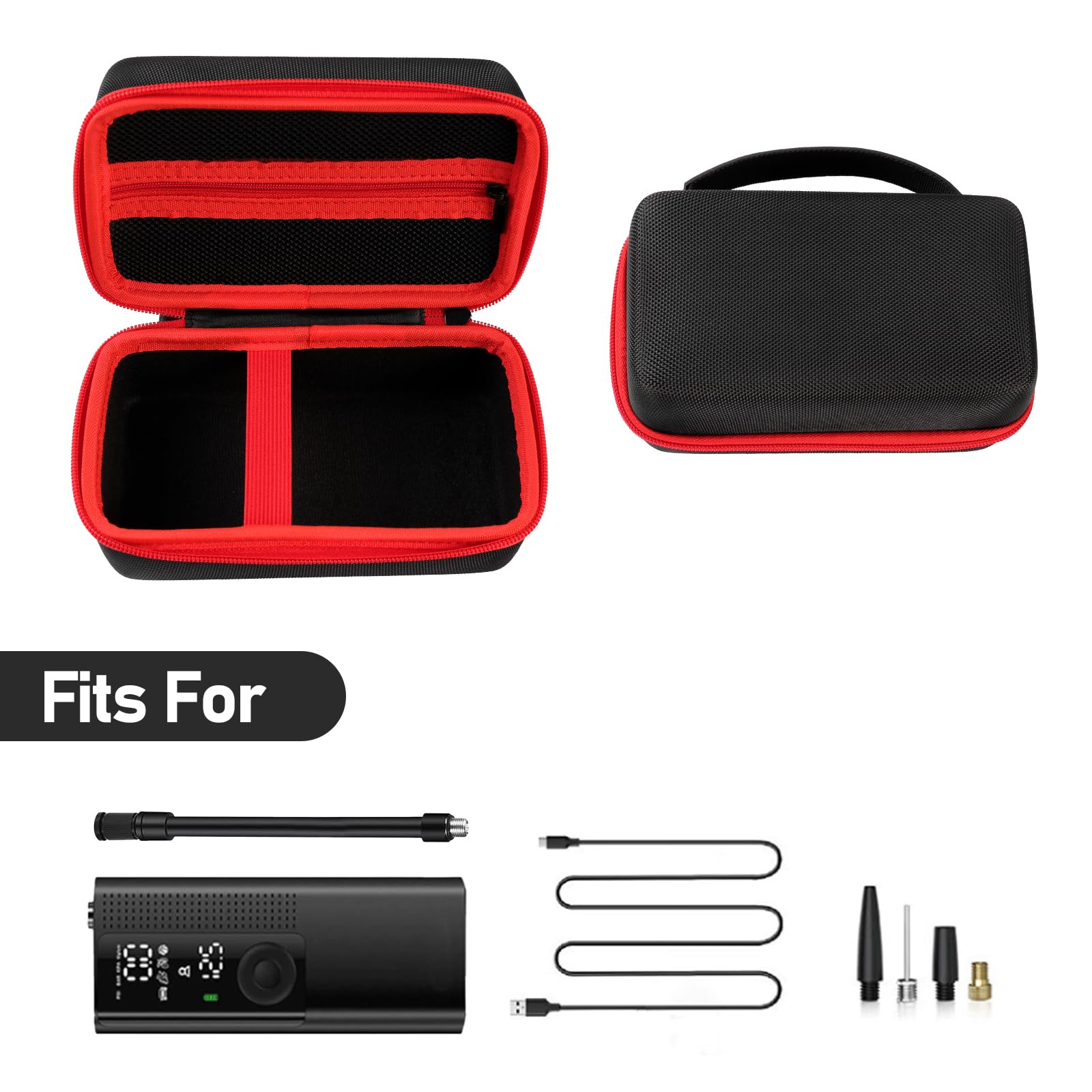 Portable Air Compressor Storage Case for Airmoto Tire Inflator - 120 PSI Air Pump Accessories Organizer with Car Tire Pressure Gauge (150 PSI) - Fits Air Hose & Connectors - Durable Black+Red Zipper Box - Perfect for Road Trips, Emergency Car Maintenance & Garage Organization