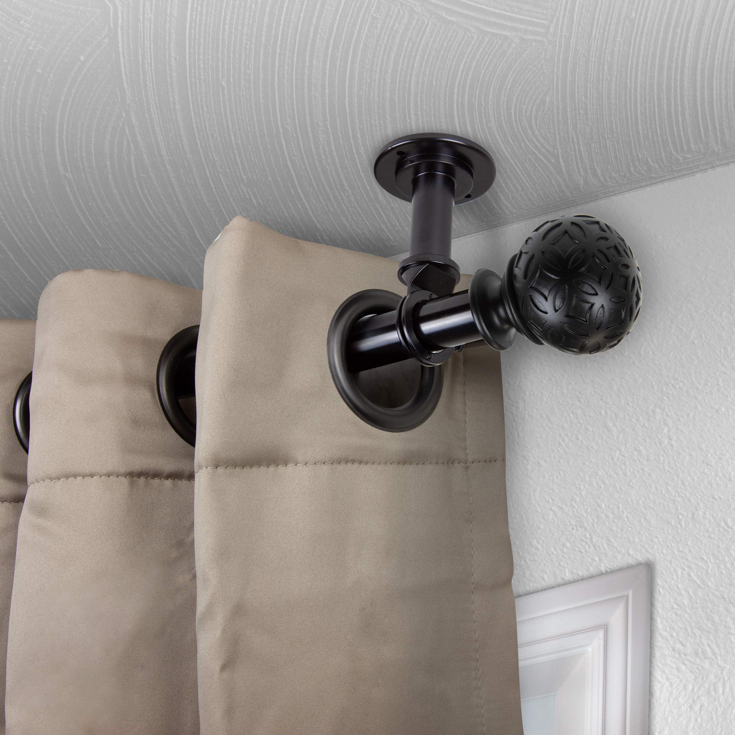 Rod Desyne Odelia 1 Inch Black Ceiling Curtain Rod - Adjustable 160 to 240 Inches - Heavy Duty Room Divider for Living Room, Bedroom, or Office Partition