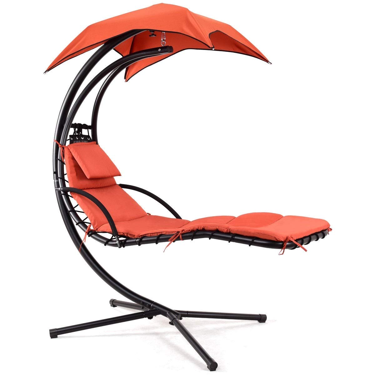 Outdoor Hanging Arc Stand Porch Swing Hammock Chair with Canopy - Durable Garden & Backyard Furniture, Modern Design with Comfortable Polyester Cushion & Umbrella (Orange) - Perfect for Poolside, Seaside, Patio & Relaxation