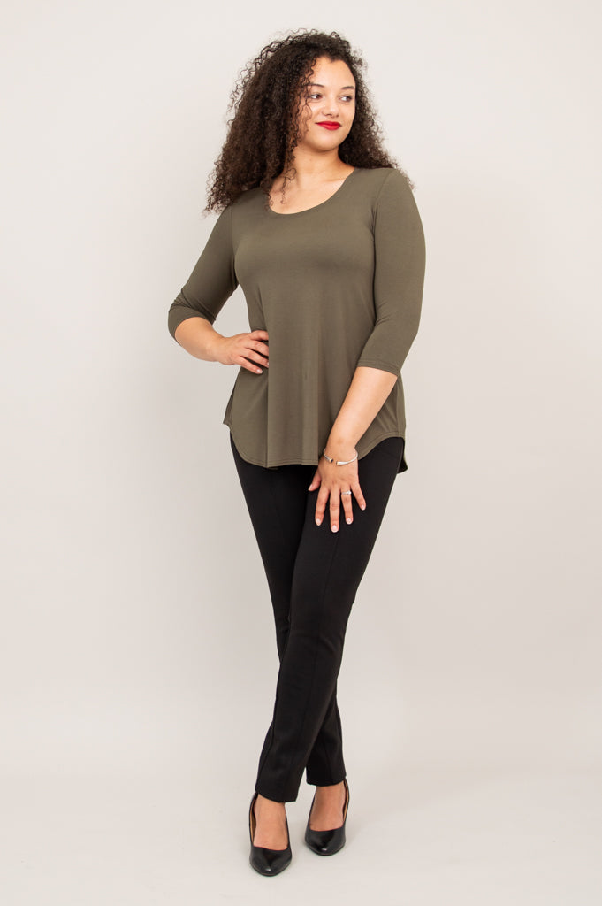 Jazz 3/4 Sleeve Women's Tops - Soft Bamboo Fabric, Khaki Color - Perfect for Casual Wear, Office Outfits & Summer Fashion