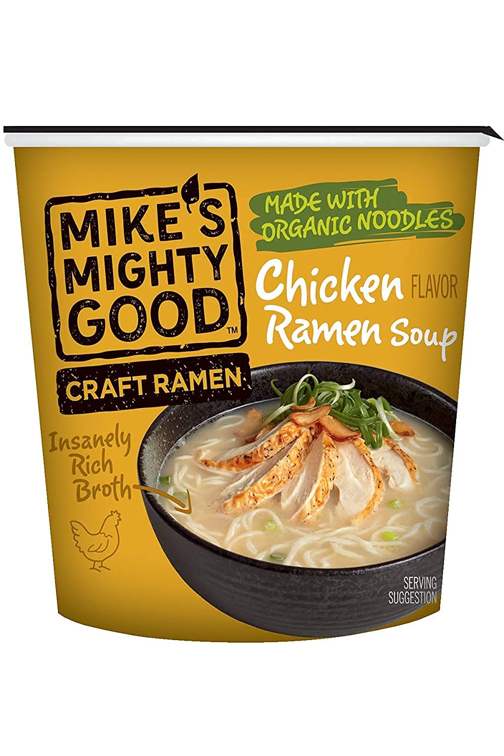 Mike's Mighty Good Craft Ramen - Premium Chicken Flavor Instant Noodle Soup, 1.6 Oz Cups (Pack of 6) | Quick & Easy Meal for College Students, Office Lunch & Late Night Snacks