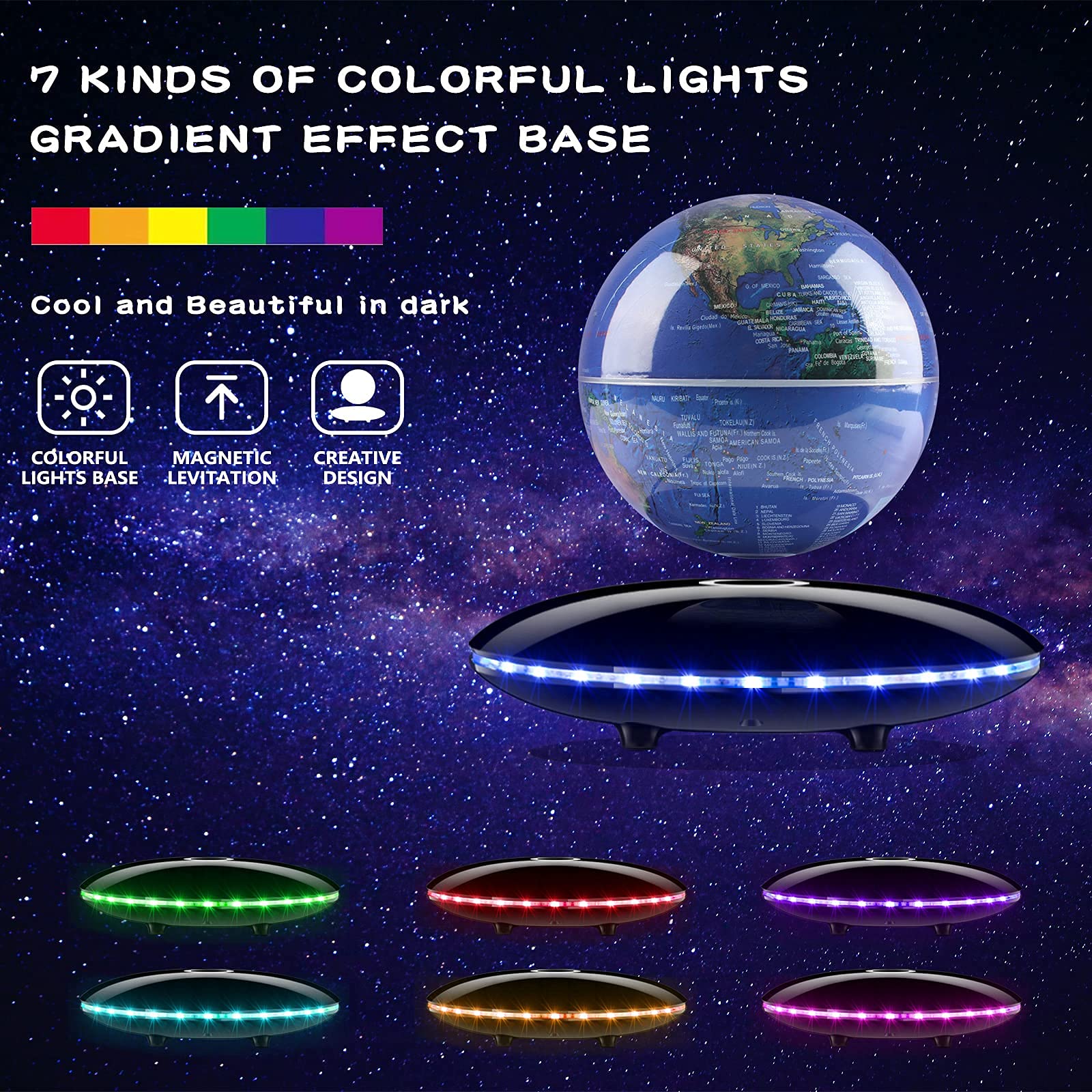 Levitating Globe with LED Light Base - Floating Magnetic World Map for Office & Home Decor | Cool Tech Gadgets & Unique Gift for Men, Father, Boys, Boss | Perfect for Desk Decor, Birthday Gifts & STEM Education