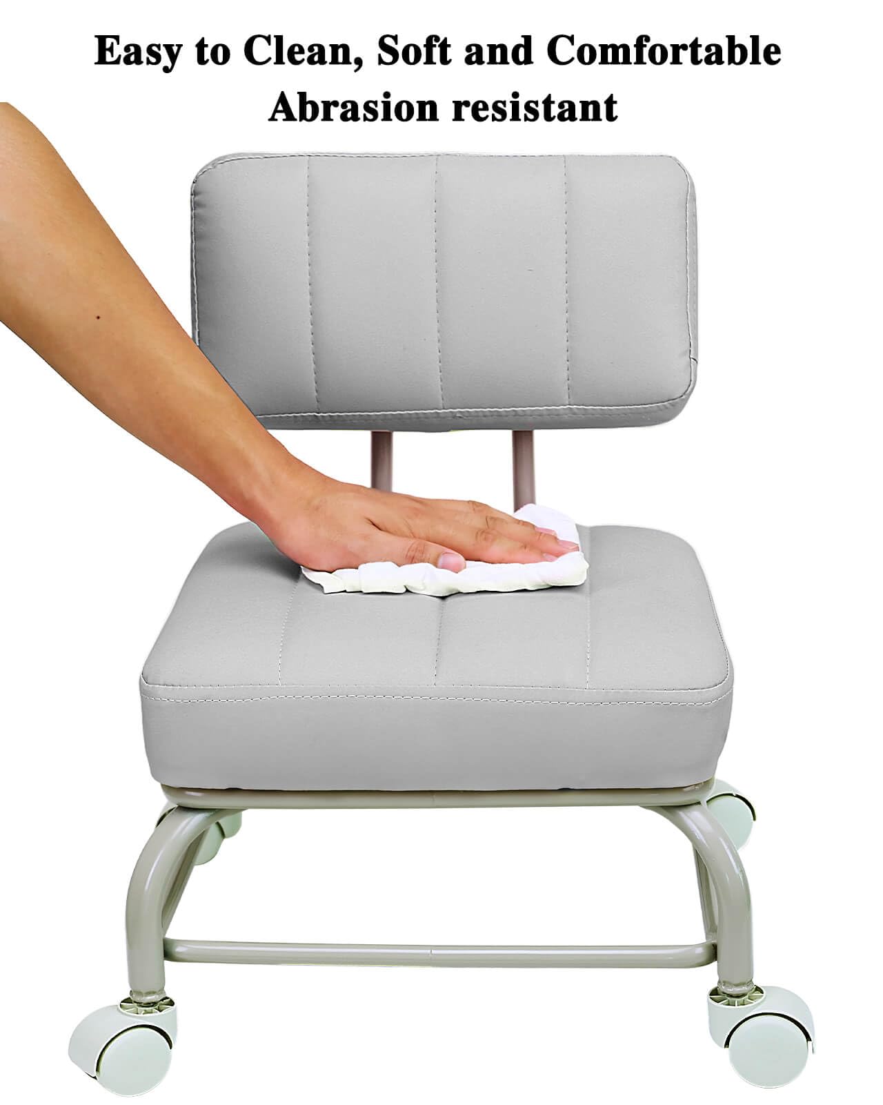 Heavy Duty Rolling Stool with Backrest & Wheels - Adjustable Rolling Chair for Office, Garage, Mechanic, Floor Cleaning | Ergonomic Support for Home & Workshop Use