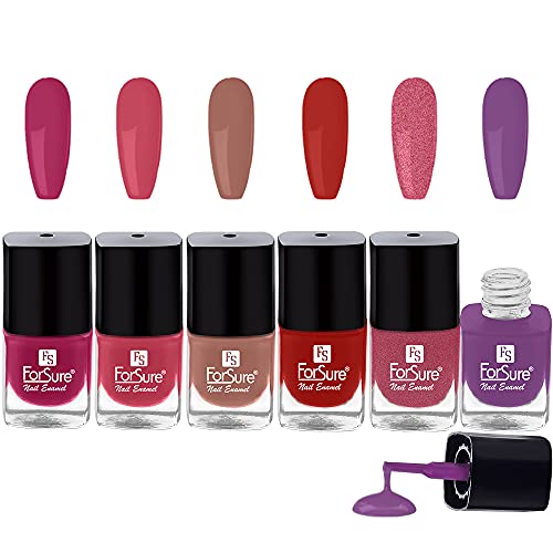 Trendy 6-Piece Nail Polish Set - Vibrant Colors (Pink, Light Pink, Nude, Purple, Shiny Pink, Deep Red) - 5ml Each - Perfect for Manicures, Pedicures & Nail Art Designs