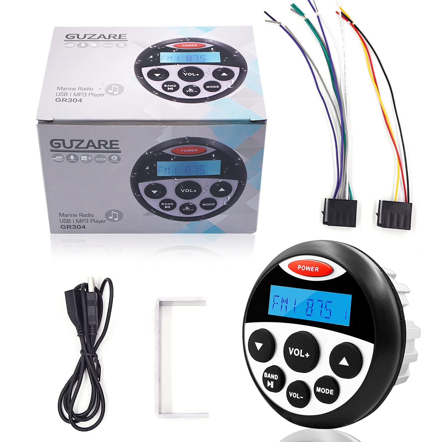 Marine Stereo Audio System - Waterproof MP3 USB AM FM AUX Bluetooth Receiver with 4 Inch White Marine Speakers, Perfect for Boats, Yachts, and Outdoor Water Activities