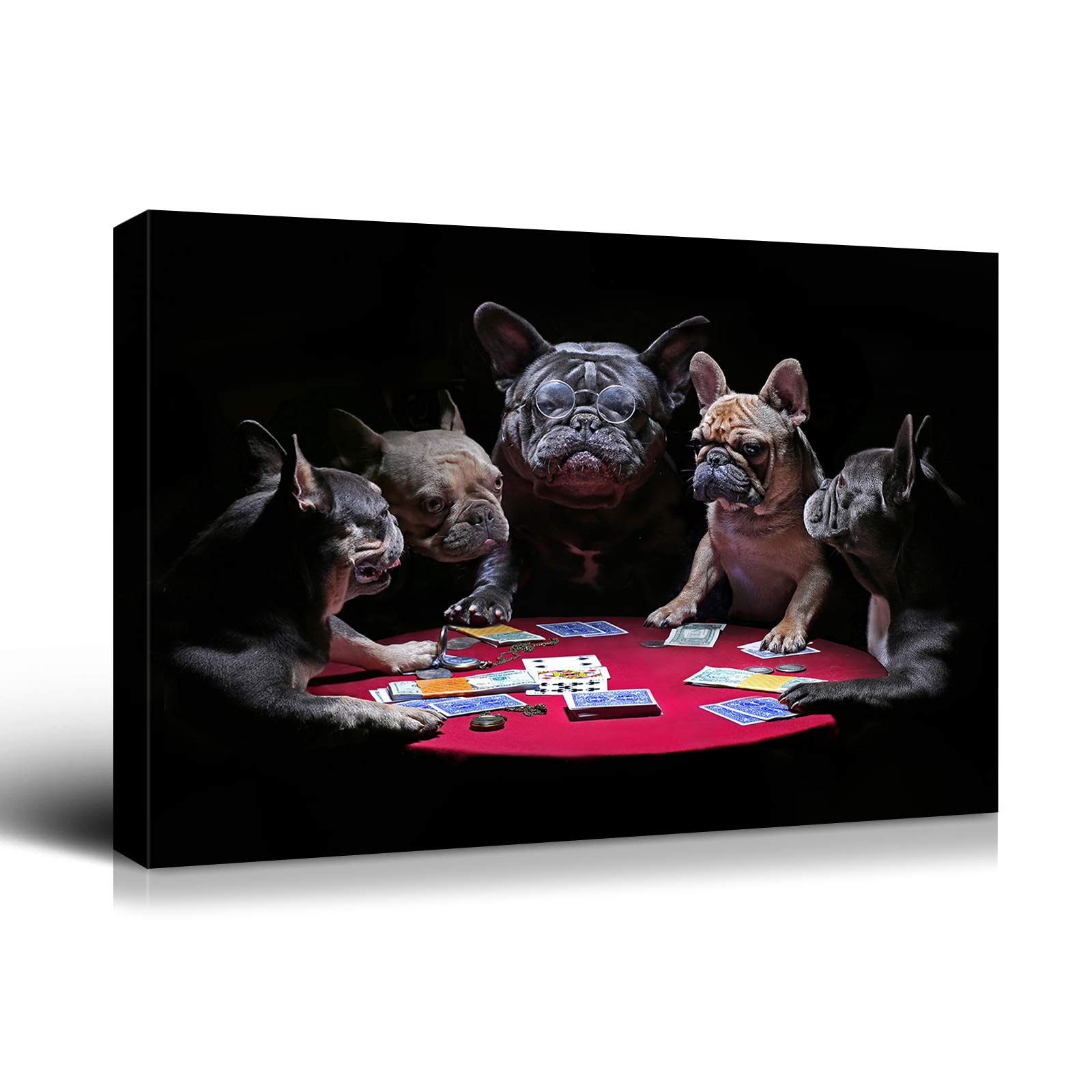 Denozer - Dogs Playing Poker by Cassius Marcellus Coolidge Oil Painting Reproduction - 48x36 Inch Giclee Canvas Print, Gallery Wrapped & Ready to Hang - Entertainment Room, Game Room, Bar & Man Cave Wall Art Decor
