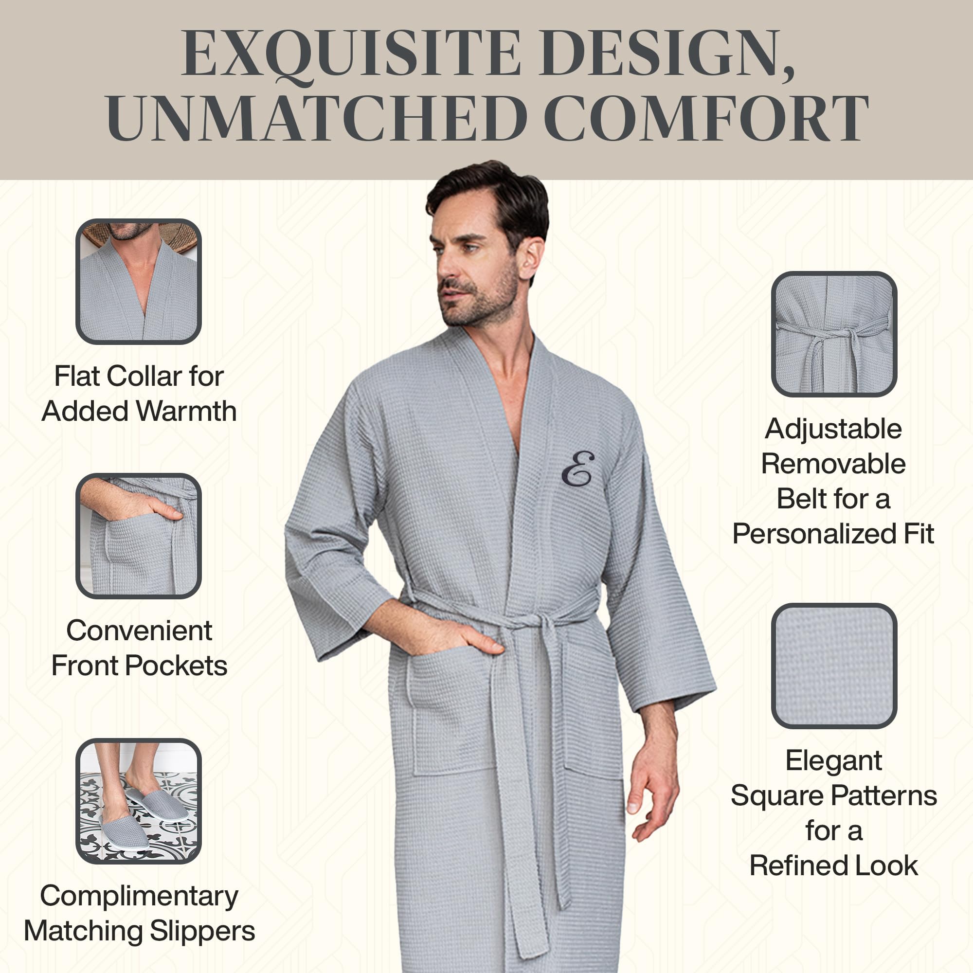 Luxury Soft Waffle Cotton Bath Robe for Men - Breathable SPA Lotus Linen Robe - Perfect for Relaxation, Spa Days & Home Lounging