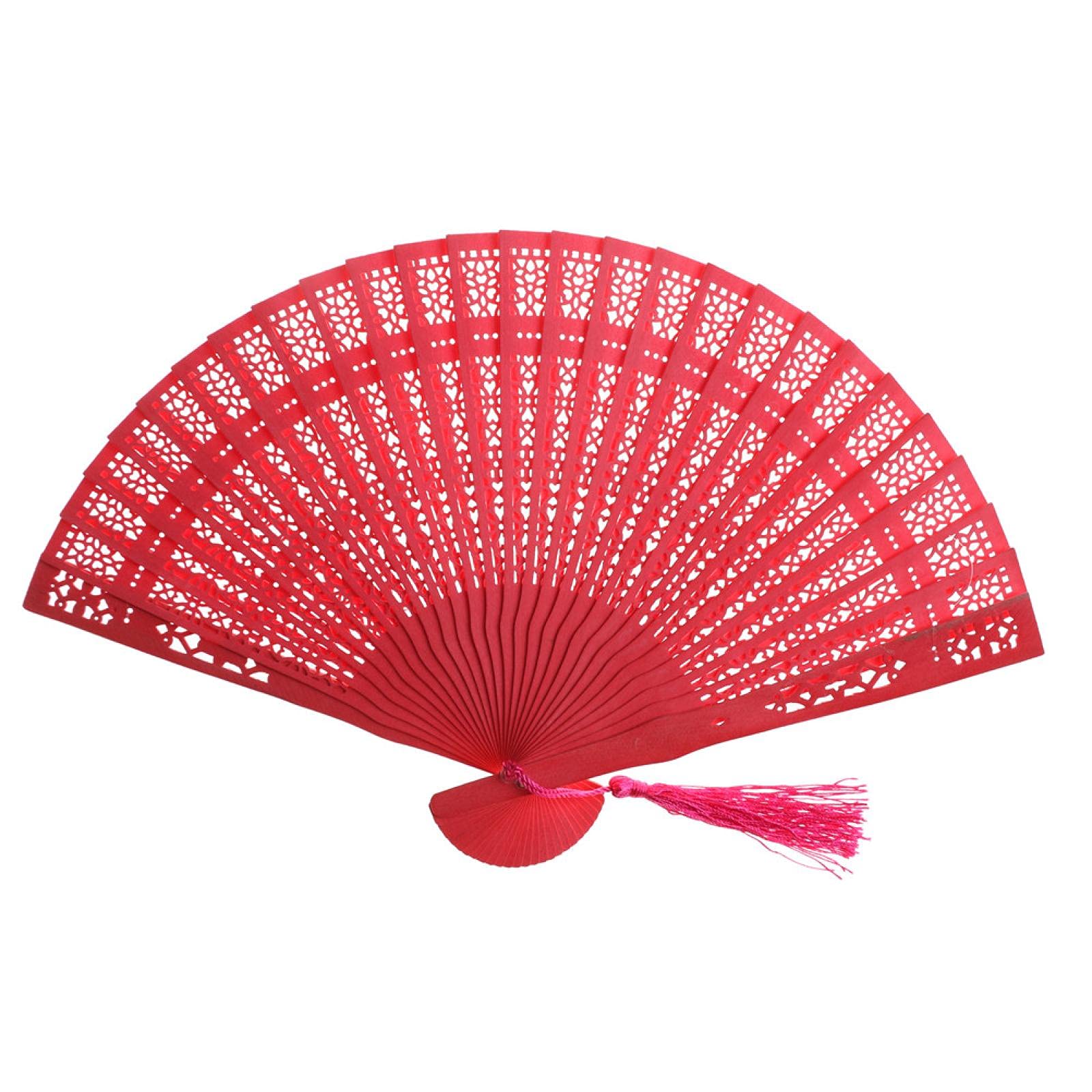 Vintage Chinese Wooden Folding Fan - Hand Carved Bamboo, Portable & Fragrant for Weddings, Parties, Cosplay, Home Decor & Gifts - Antique Hollow Design in Red