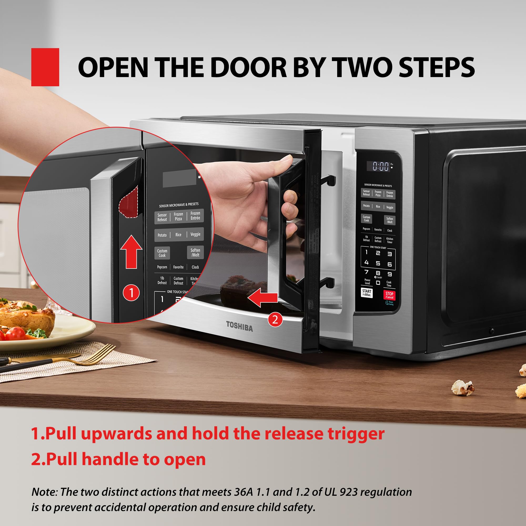 TOSHIBA 0.9 Cu Ft Stainless Steel Microwave Oven - 900W with ECO Mode, LED Lighting & Sound On/Off Function | Compact Countertop Microwave for Small Kitchens, Dorms & Office Break Rooms