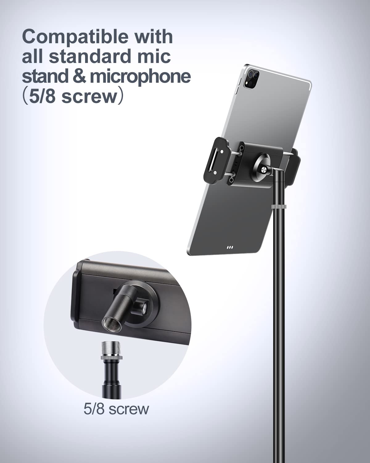 Elitehood Aluminum iPad Holder for Mic Stand - 360° Swivel & Tilt Adjustable Side Mount Tablet Holder for 4-13