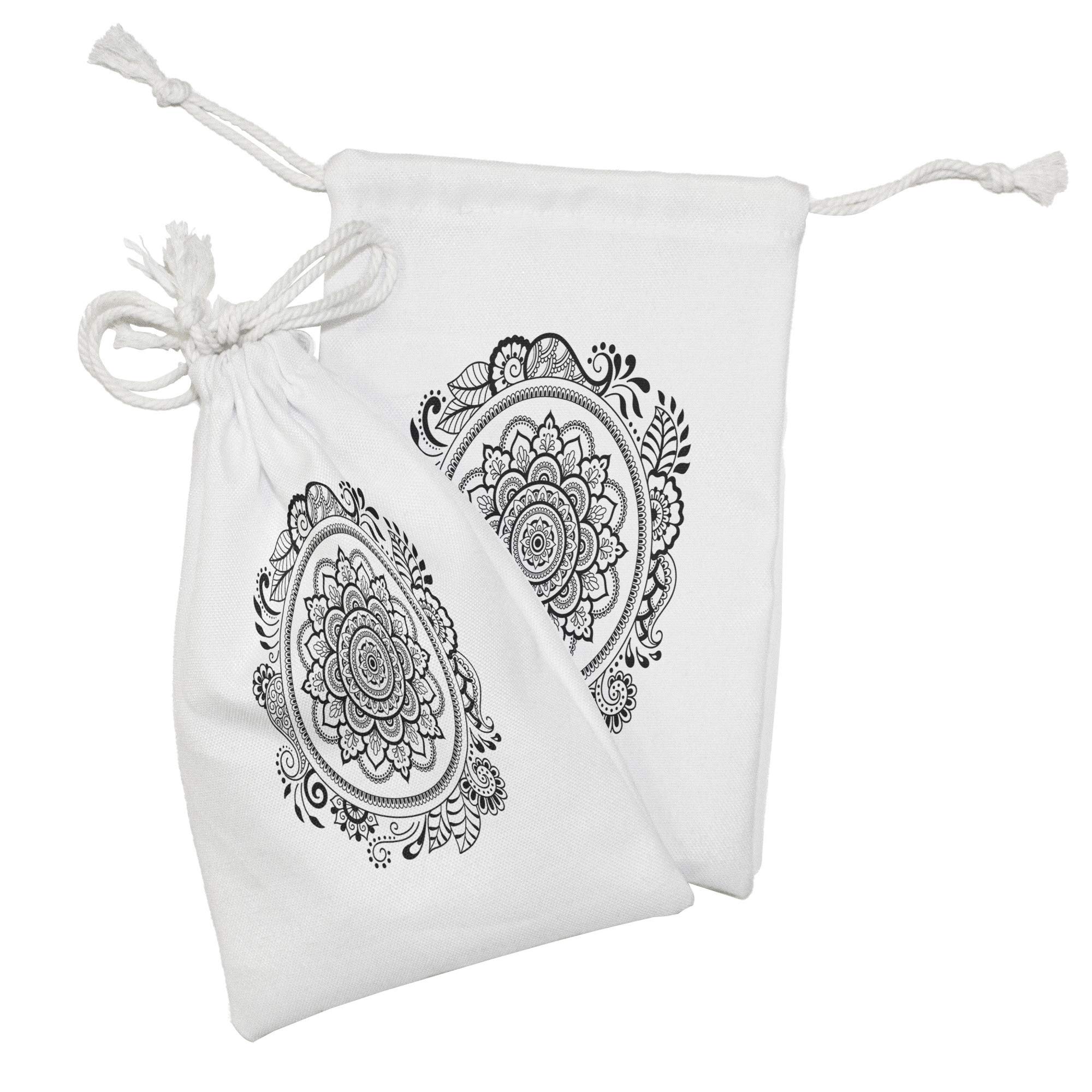 Ambesonne 2-Pack Ethnic Fabric Pouches with Mandala Circular Pattern, Small Drawstring Bags for Toiletries, Masks & Favors (9