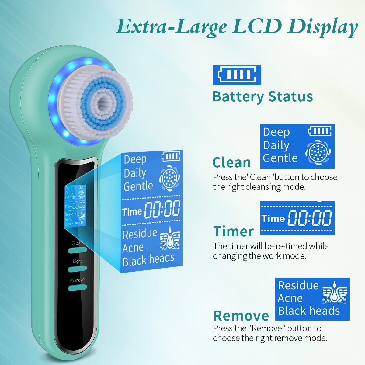 JLAA Rechargeable Electric Facial Cleansing Brush - Blackhead Remover & Pore Vacuum, IPX7 Waterproof with LCD Screen & Stand - Deep Cleansing for Women & Men - Perfect for Daily Skincare & Travel