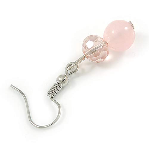 Elegant Light Pink Glass & Crystal Floating Bead Necklace and Drop Earring Set - 48cm Length with 5cm Extender - Perfect for Weddings, Parties, and Special Occasions