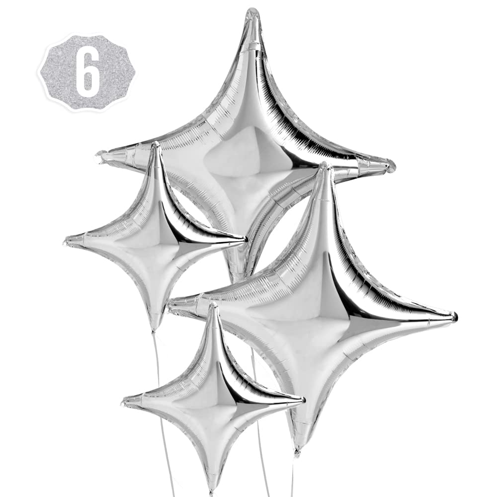 Fetti Silver Sparkle Foil Birthday Balloons - 6 Pack | Birthday Party Decorations, Bachelorette Party, Anniversary & Graduation Decor | Perfect for Indoor & Outdoor Celebrations, Photo Backdrops & Event Centerpieces