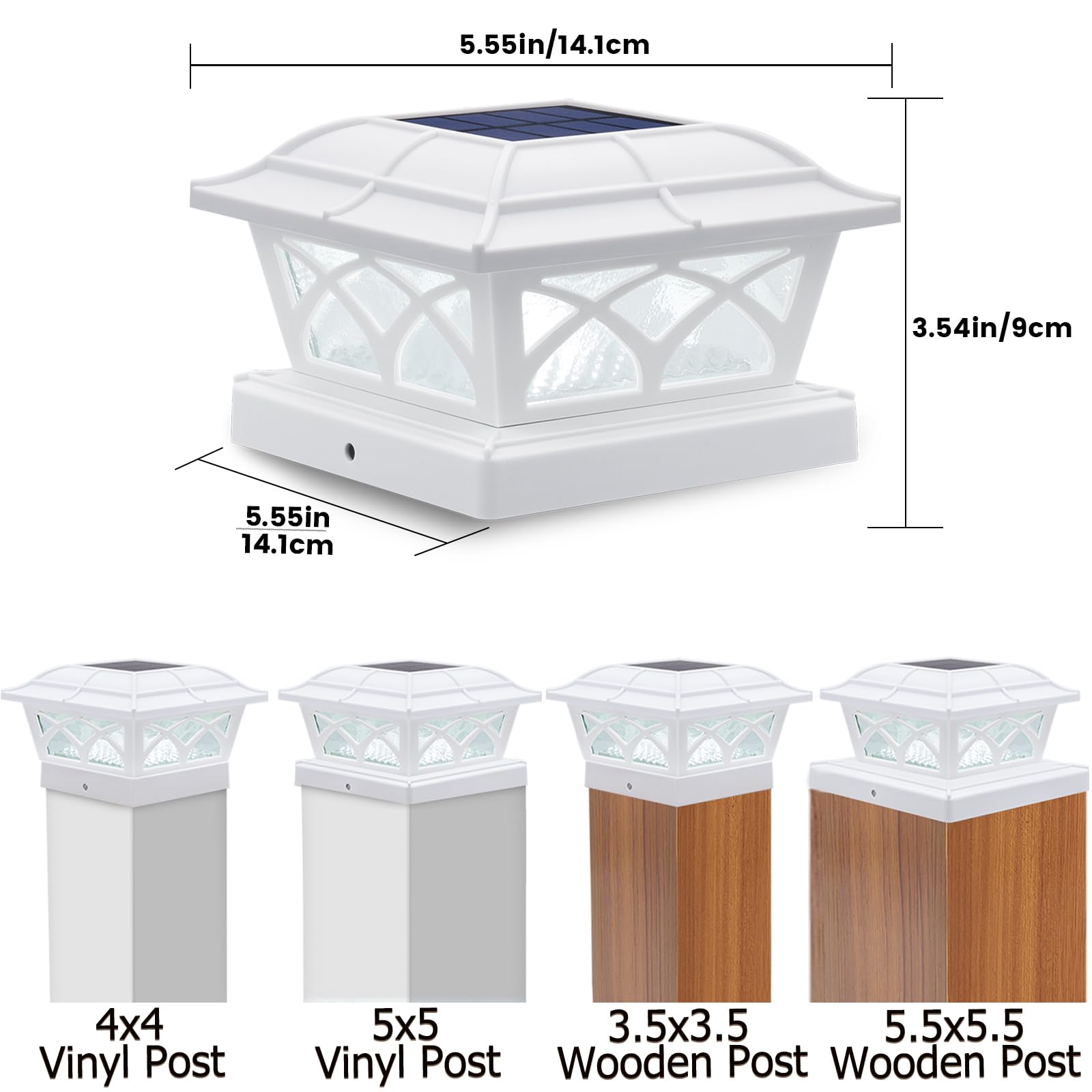 SIEDiNLAR Solar Post Cap Lights Outdoor - 8 LED Glass Lights with Warm White & Cool White Modes for 4x4 5x5 6x6 Wooden Posts - Waterproof Fence Deck Patio Lighting (4 Pack) - Perfect for Garden, Pathway, and Backyard Decoration