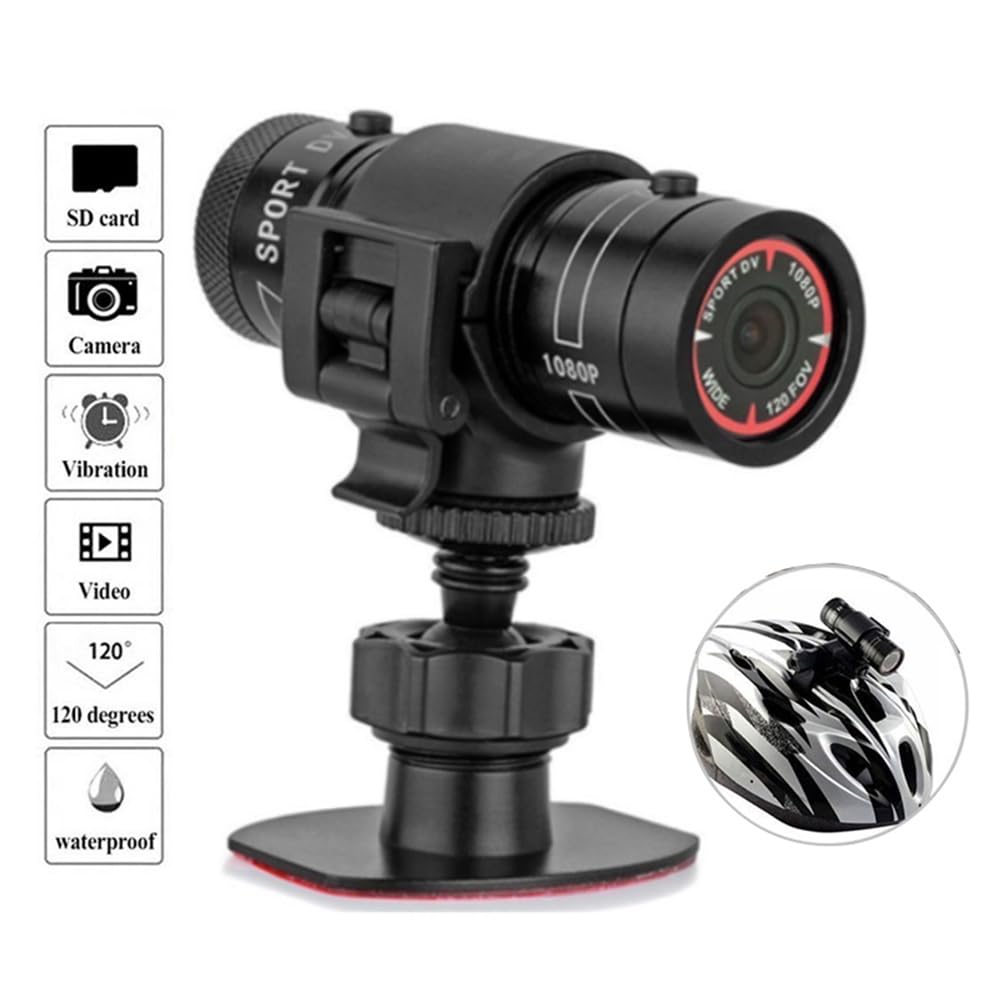 Suoumwa F9 Mini Sports Camera 1080P HD 200W Waterproof Action Camera for Motorcycle Helmet, Bicycle, Outdoor Riding - Easy to Install & Use for Adventure Sports, Vlogging & Extreme Activities