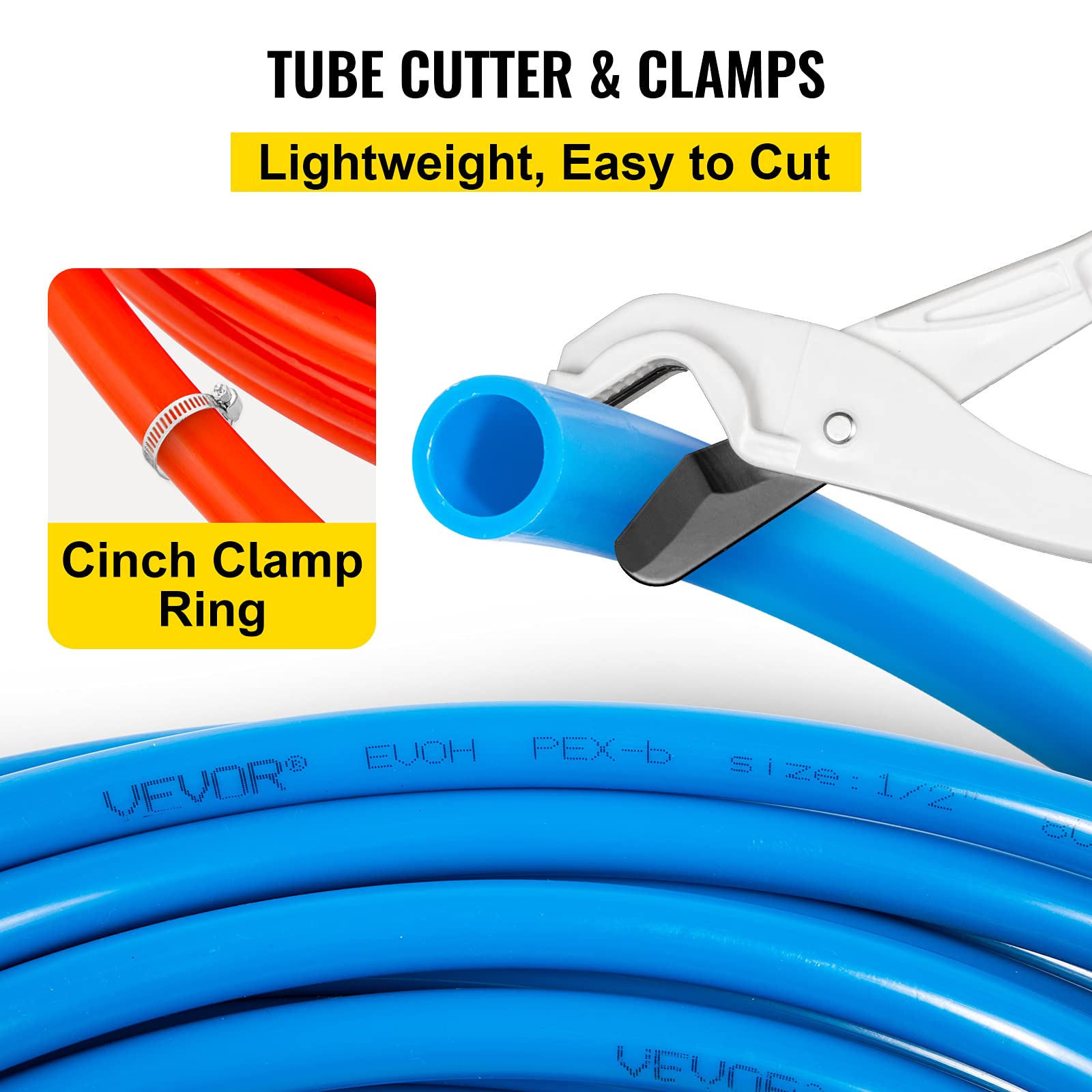 VEVOR 0.5 Inch PEX Tubing 100ft (2 Rolls) - Red & Blue PEX-B Pipe for Hot & Cold Water - Potable Water Supply & Radiant Heating - Ideal for Residential & Light Commercial Plumbing Projects - Perfect for Underfloor Heating & Water Distribution Systems