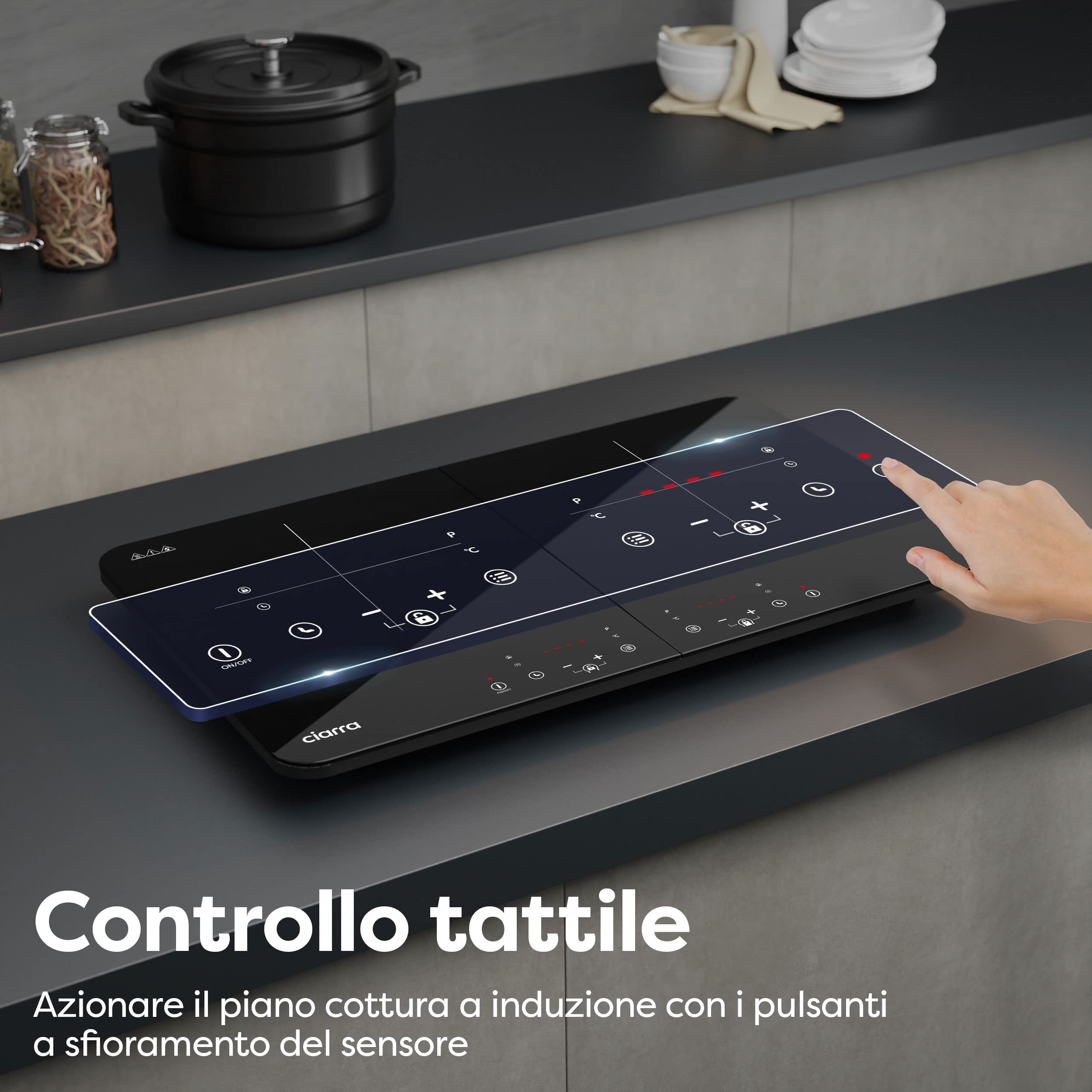 CIARRA CBTIH2 Double Burner Induction Cooktop 3500W - 9 Power Levels, Touch Control Panel, Safety Switch, Multiple Timers, Child Lock - Perfect for Home Kitchen, Dorm, Office & Outdoor Cooking
