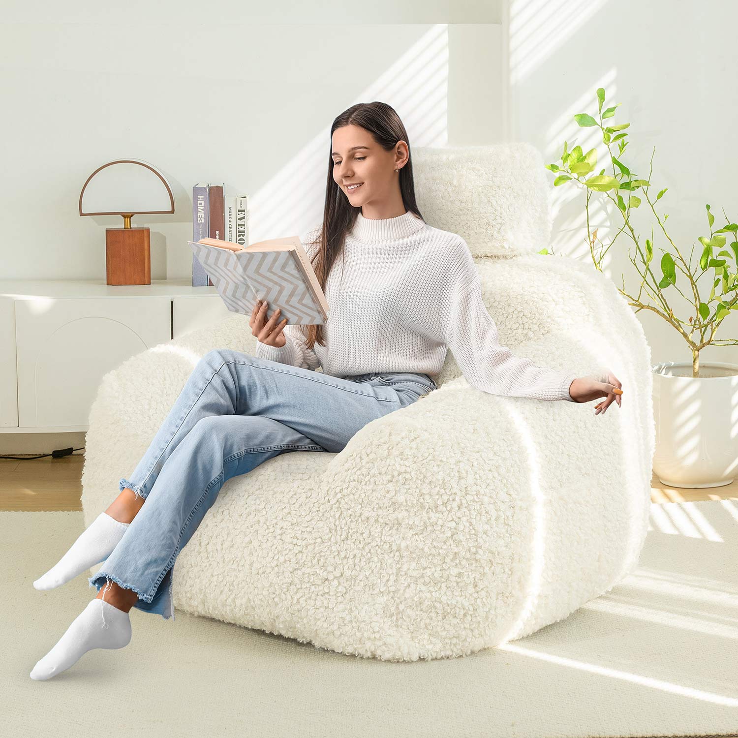 MAXYOYO Large Wool Bean Bag Chair with Pillow - Ultra Comfortable Lounge Chair for Adults & Teens - Perfect for Reading, Gaming, and Relaxing in Living Room, Bedroom or Dorm