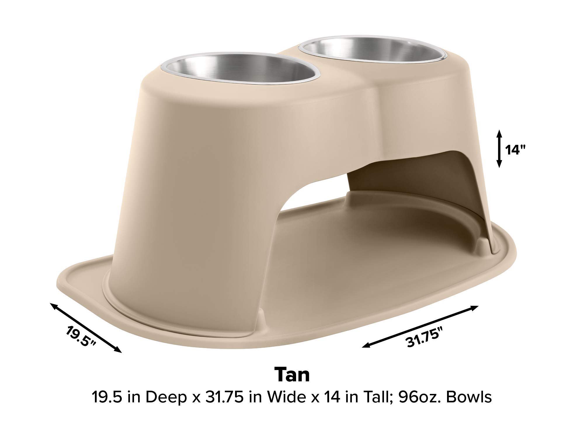 WeatherTech Double High Elevated Pet Feeding System - 14 Inch High Tan Dog & Cat Bowls for Large Breeds - Durable & Spill-Proof Design for Indoor/Outdoor Use (DHC9614TNTN) - Perfect for Kitchen, Patio, or Kennel Feeding Stations