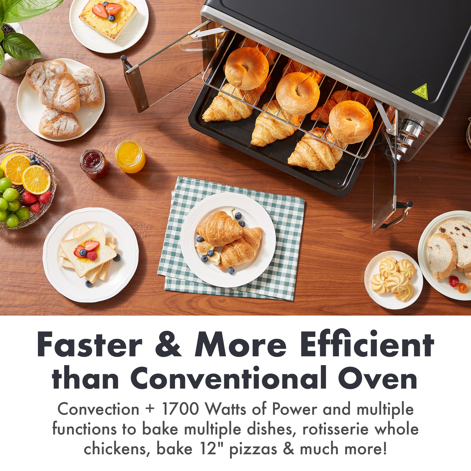 Elite Gourmet ETO4524 45L Countertop Convection Toaster Oven with French Doors - Adjustable Temperature & Timer for Baking, Roasting, Broiling, Toasting - Includes Baking Pan, Rack & Rotisserie - Stainless Steel Design - Perfect for Small Kitchens, Dorms, Apartments & Quick Meal Prep