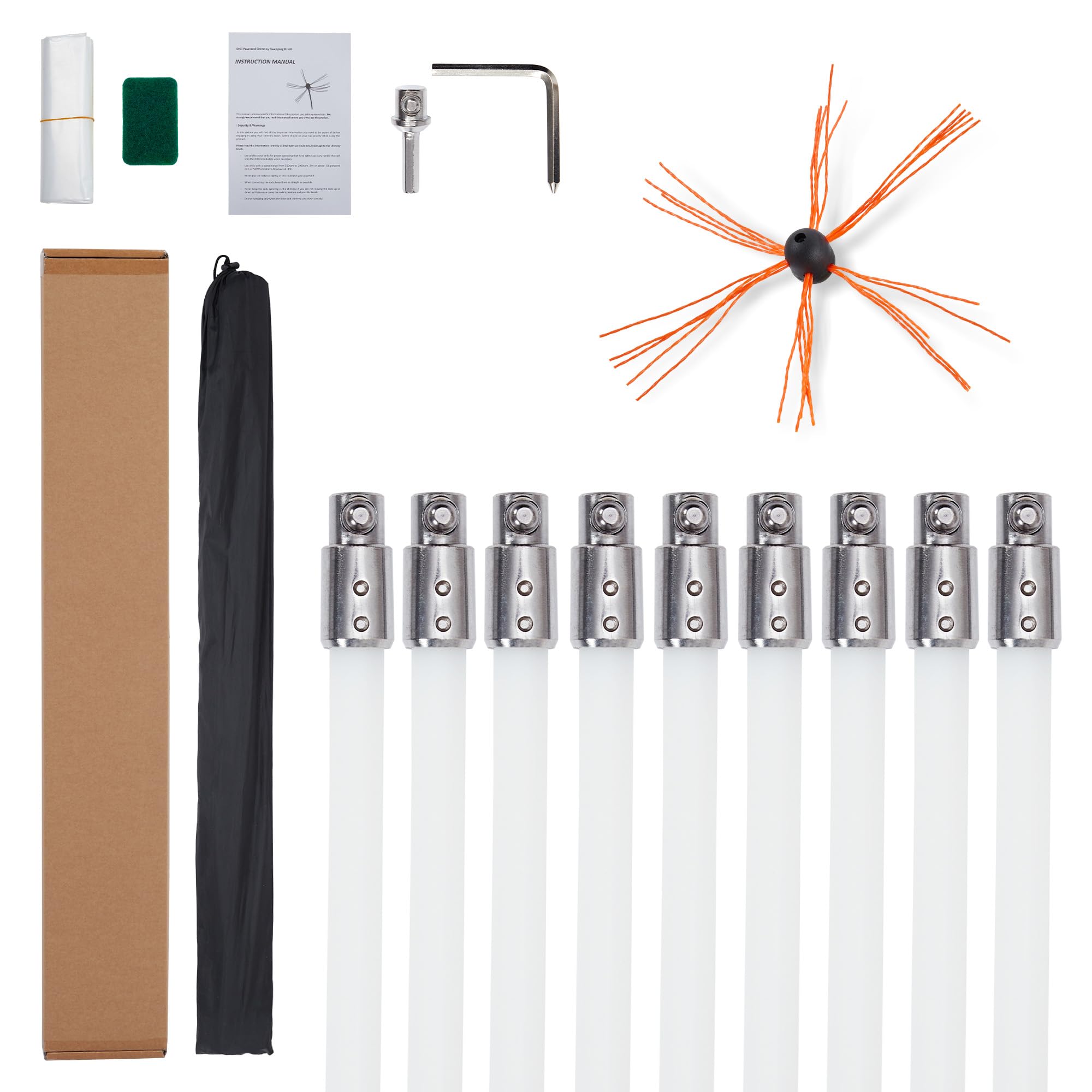 GARVEE 31 Feet Chimney Sweep Kit with 9 Nylon Flexible Rods & Drill-Powered Brush - Fireplace Cleaning System for Wood Stove, Fire Pit & Chimney Maintenance - Perfect for Homeowners & DIY Enthusiasts