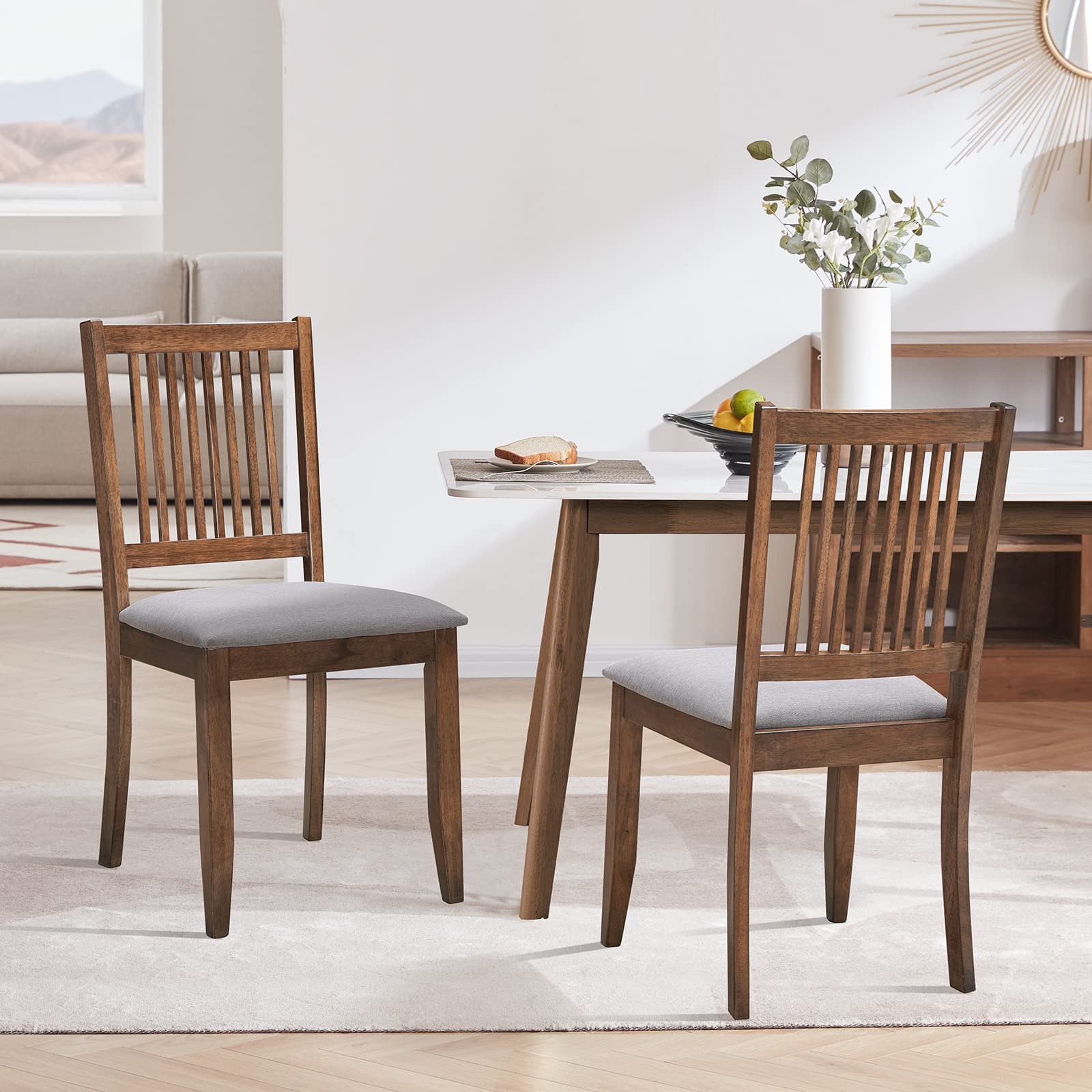 DUHOME Set of 2 Wooden Dining Chairs - Farmhouse Kitchen Chairs with Backrest & Upholstered Seat - Rustic Walnut Side Chairs for Dining Room, Living Room & Home Decor
