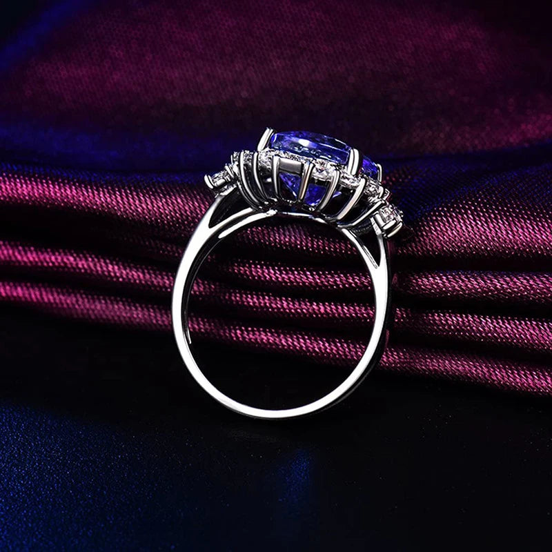 100% Natural Blue Tanzanite Oval Cut 18K White Gold Diamond Ring for Women - Elegant Engagement, Wedding & Anniversary Jewelry Gift
