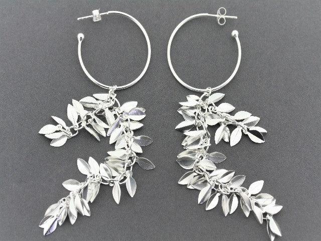 Sterling Silver 2 Strand Multi Leaf Hoop Earrings - Elegant Nature-Inspired Jewelry for Women, Perfect for Everyday Wear, Parties and Special Occasions