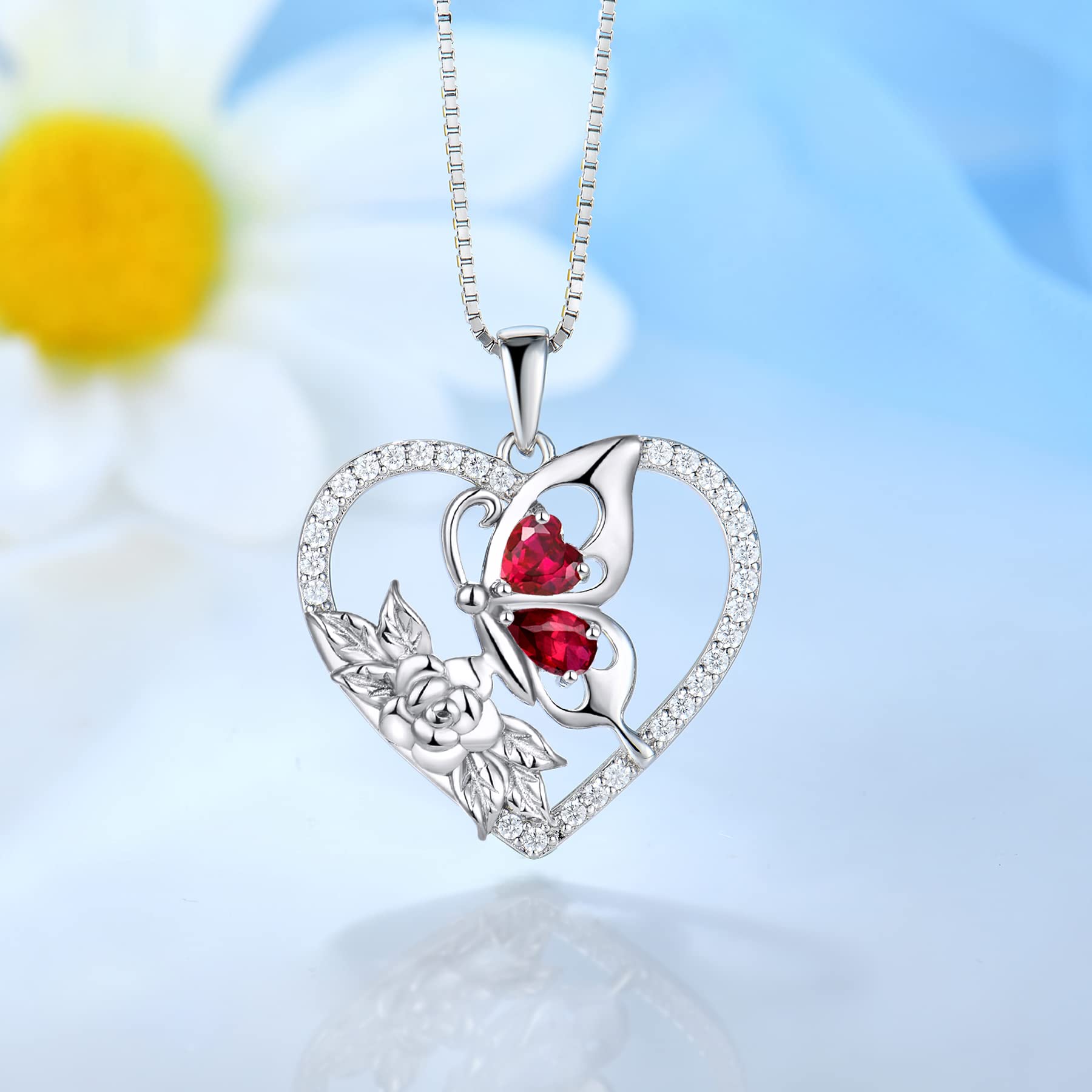 YL Butterfly Necklace for Women - 925 Sterling Silver Flower Rose Pendant with Birthstone Halo | Elegant Jewelry Gift for Birthday, Anniversary & Valentine's Day