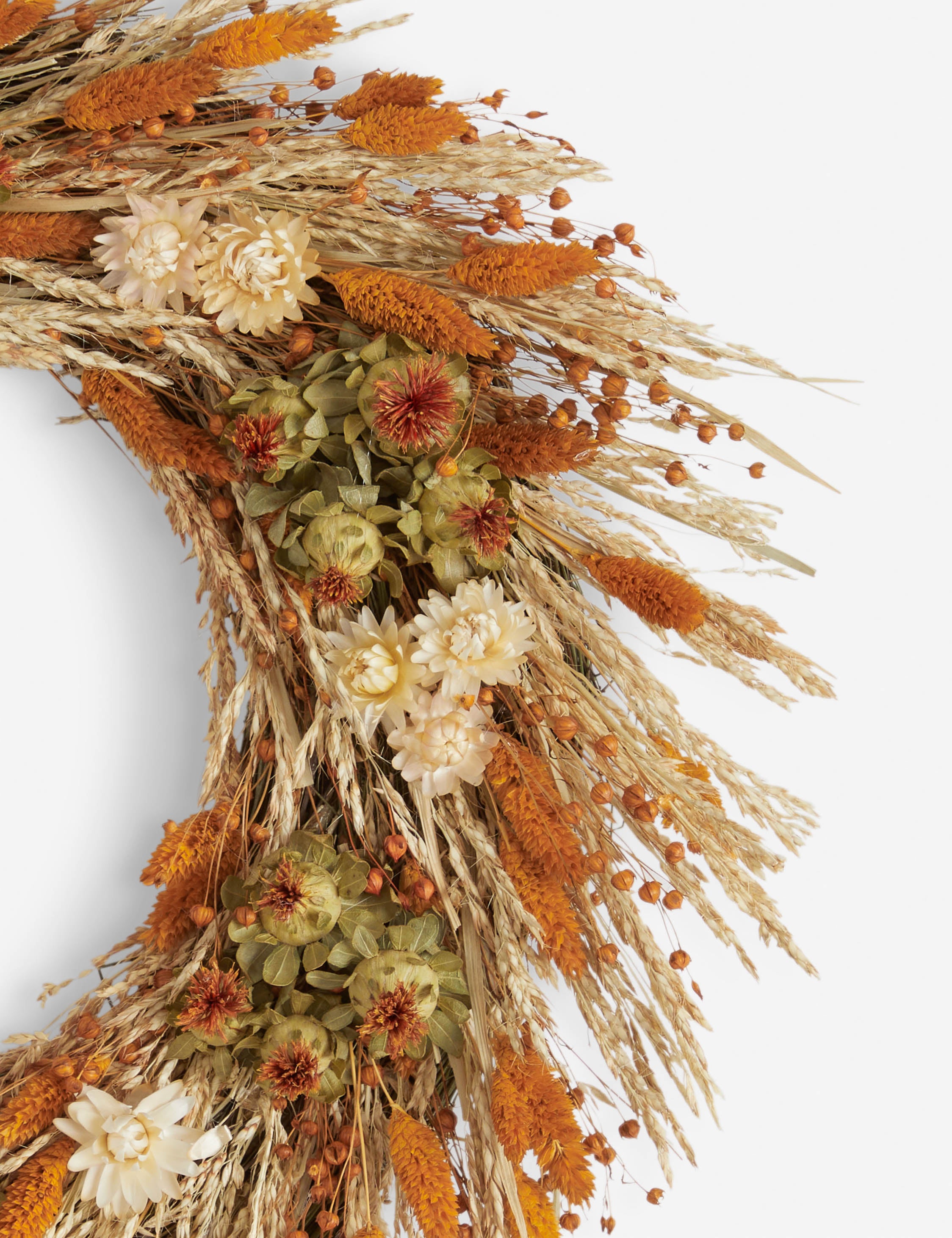 Bleached Oats, Dijon & Floral Preserved Wreath - Rustic Farmhouse Decor for Front Door, Wall Hanging & Seasonal Home Decor