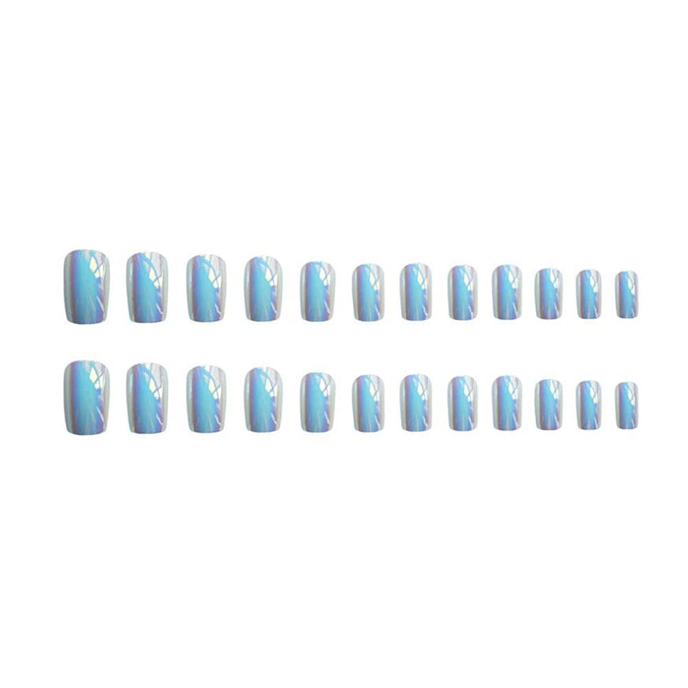 24 Pcs Square False Nails - Pearl Color Mirror Chrome Full Cover Fake Nails for Women, Acrylic Press on Nails with Glue, Perfect for Parties, Weddings & Special Occasions