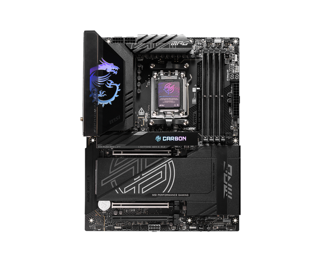 MSI X870E MPG CARBON WIFI7 AM5 ATX Gaming Motherboard with PCIe 5.0, DDR5 & Wi-Fi 7 - Perfect for High-Performance PC Builds & Gaming Rigs