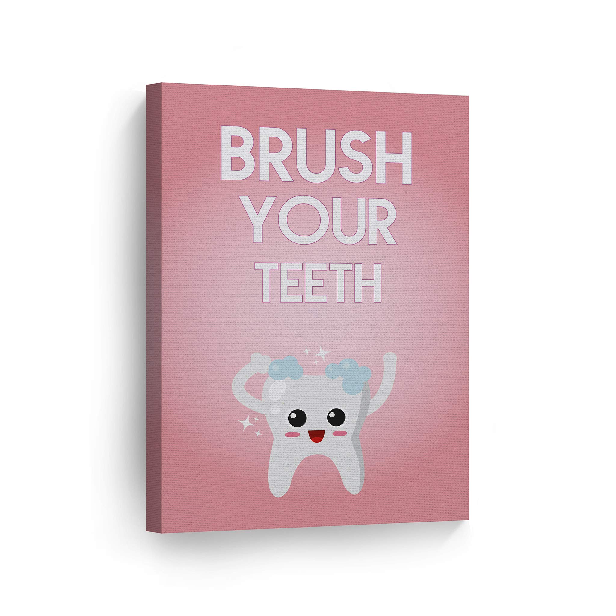 Smile Art Design - Brush Your Teeth Quote Canvas Print (40x30) | Kids Bathroom Decor, Nursery Wall Art, Ready to Hang Home Decoration | Made in USA | Perfect for Children's Rooms & Bathroom Wall Decor