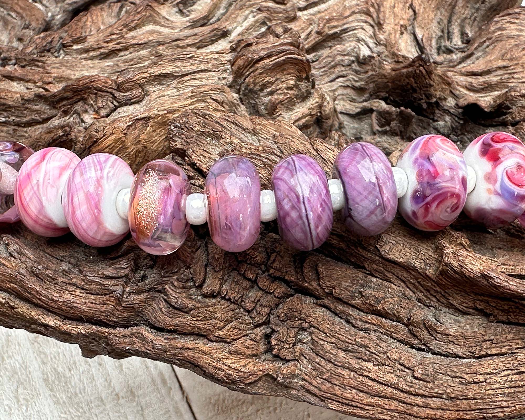 16PCS Lilac Love Pink Lampwork Glass Beads Set for Jewelry Making, DIY Bracelets & Necklaces - SRA Certified Handmade Beads for Crafting, Gifts & Home Decor