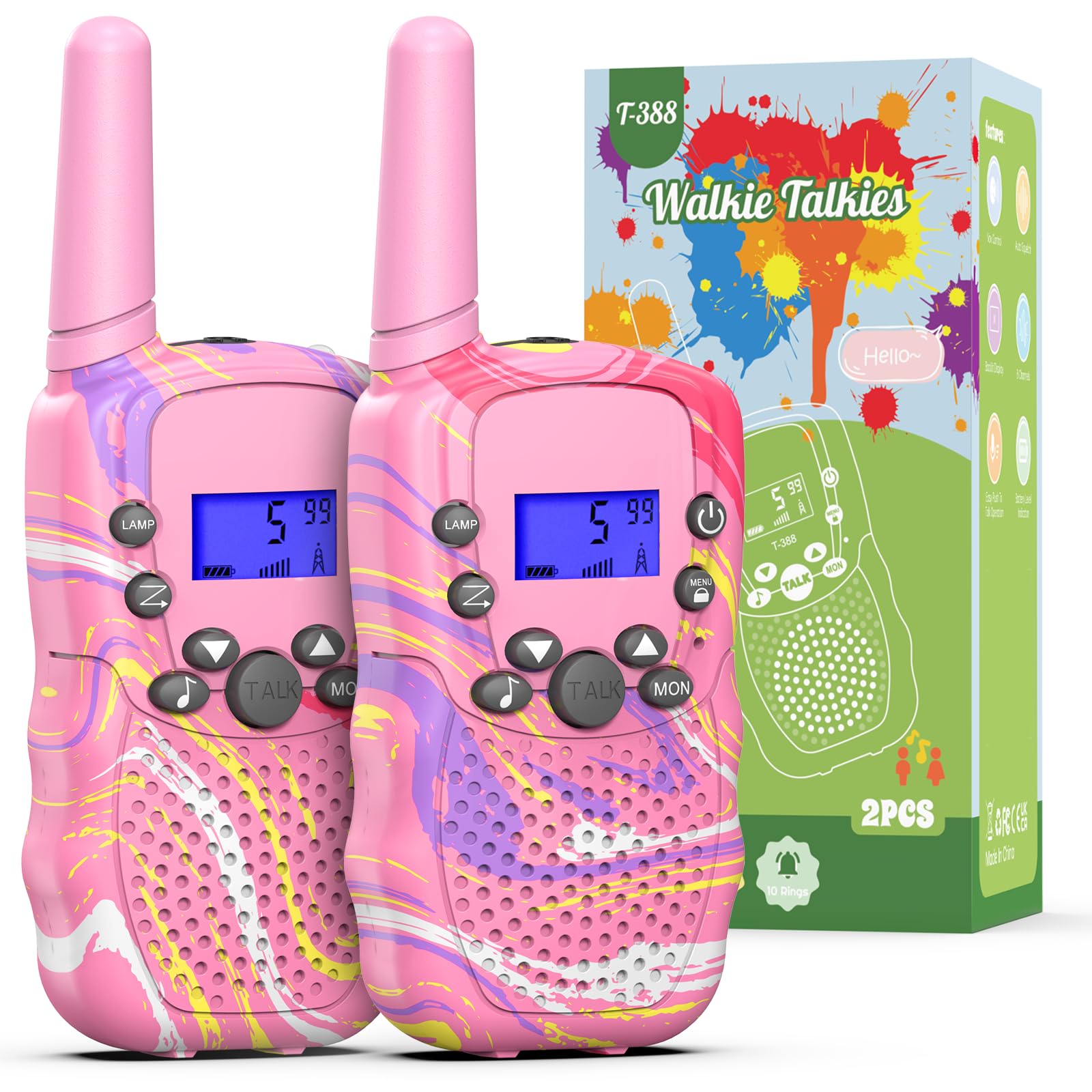 Selieve Kids Walkie Talkies 2 Pack - 22 Channels, LCD Screen, LED Flashlight & VOX Function - Best Gifts for 3-6 Year Old Girls - Perfect for Outdoor Camping, Hiking, Backyard Adventures & Family Road Trips