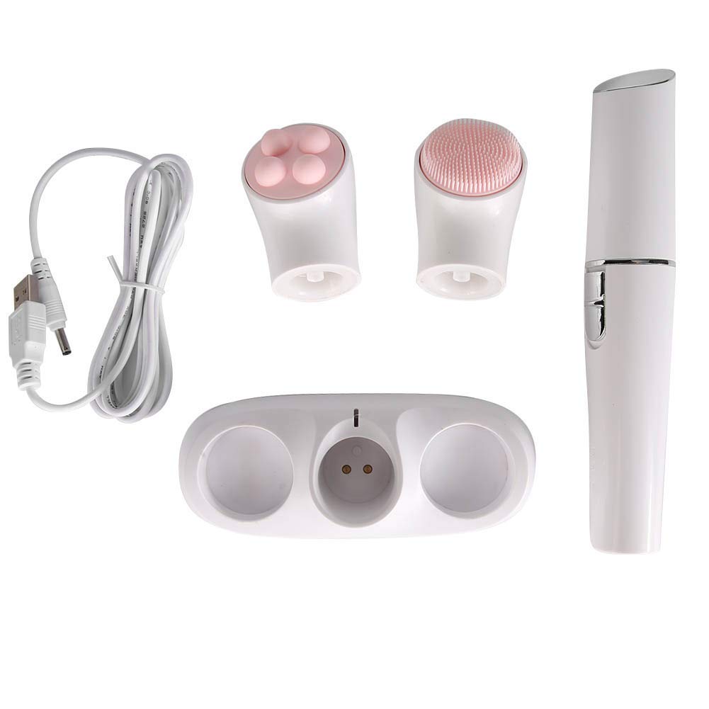 3-in-1 USB Rechargeable Facial Hair Remover & Massager - Electric Face Cleansing Machine for Women - Painless Hair Removal, Skin Exfoliation & Relaxing Massage - Perfect for Home Spa & Travel Skincare Routine