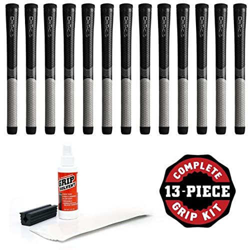 Winn Dri-Tac LT Golf Grips - Less Taper Design (Midsize, 13 Grip Kit with Tape, Rubber Clamp & Solvent) - Perfect for Improved Control and Comfort on the Golf Course