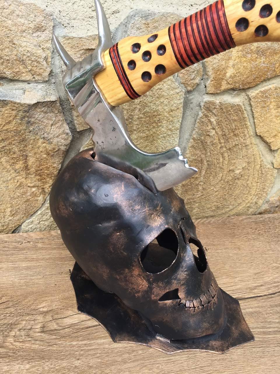 Premium Axe Holder with Skull Decor - Wall Mounted Axe Storage for Home, Garage, or Outdoor Use - Perfect for Camping, Hunting, and Survival Gear Organization