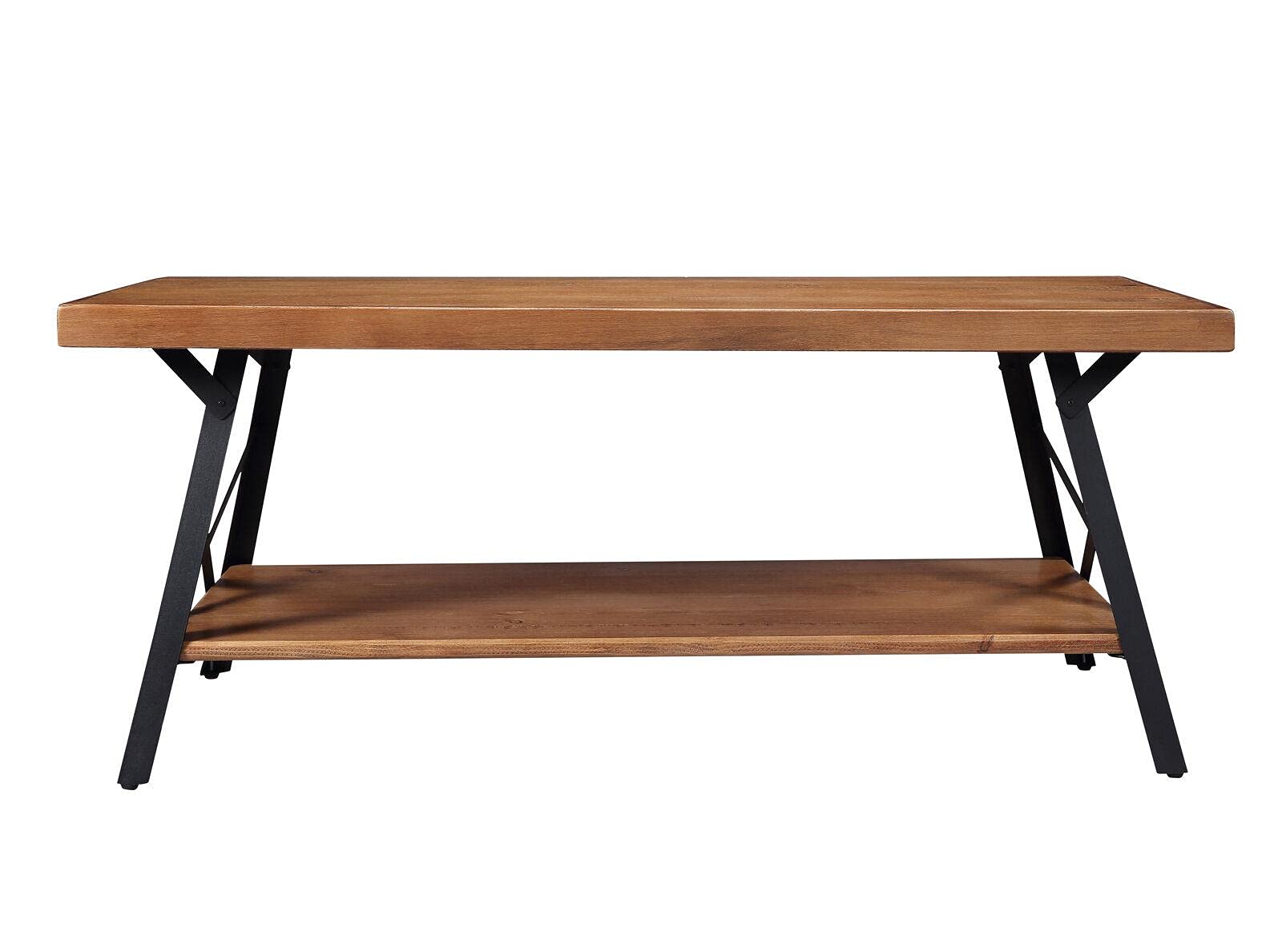 Solid Pine Wood Round Coffee Table with Metal X-Shape Flared Legs - Lift Top Living Room Furniture for Small Spaces, Home Decor, and Modern Interior Design