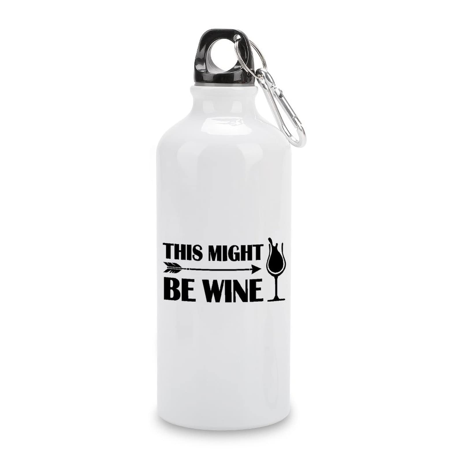 20oz Insulated Aluminum Sports Water Bottle with Carabiner Clip - Leakproof & BPA-Free - Perfect for Gym, Hiking & Outdoor Activities | Humorous 'This Might Be Wine' Design in White