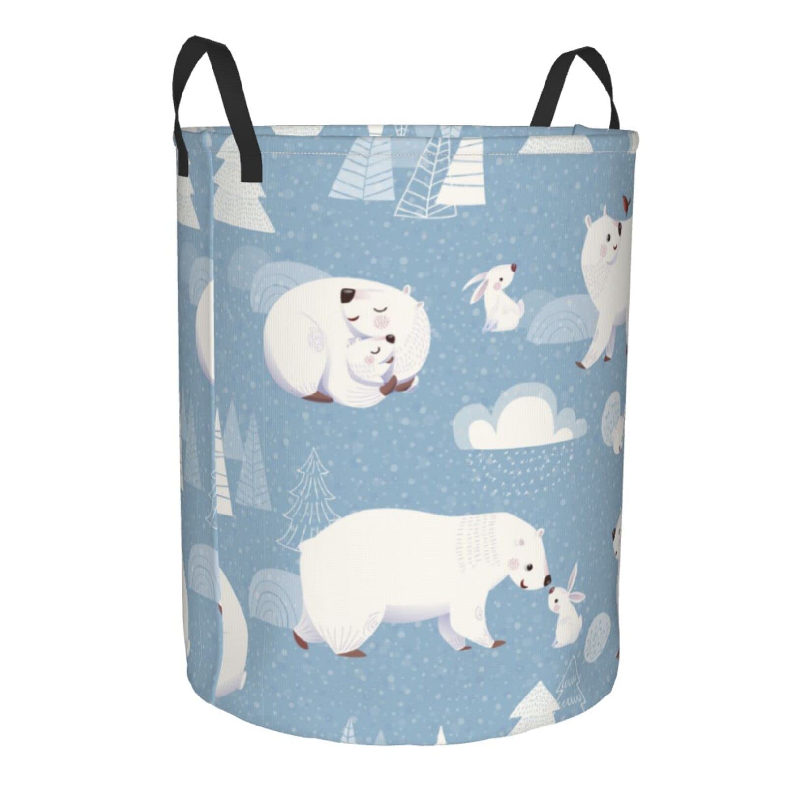 Collapsible Laundry Basket with Handle - Waterproof Fabric Hamper for Clothes, Toys & Storage | Large Foldable Organizer Bin for Bathroom, Bedroom & Nursery | Cute Polar Bear Design for Winter Decor