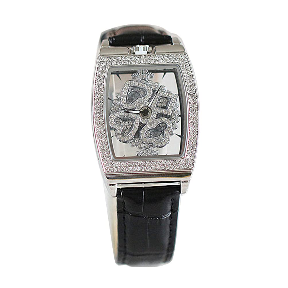 Elegant Crystal Leather Strap Watch for Women - Fashion Decorative Wristwatch with Black Leather Band, Perfect Gift for Students, Girls & Women | Ideal for Office, Party & Daily Wear