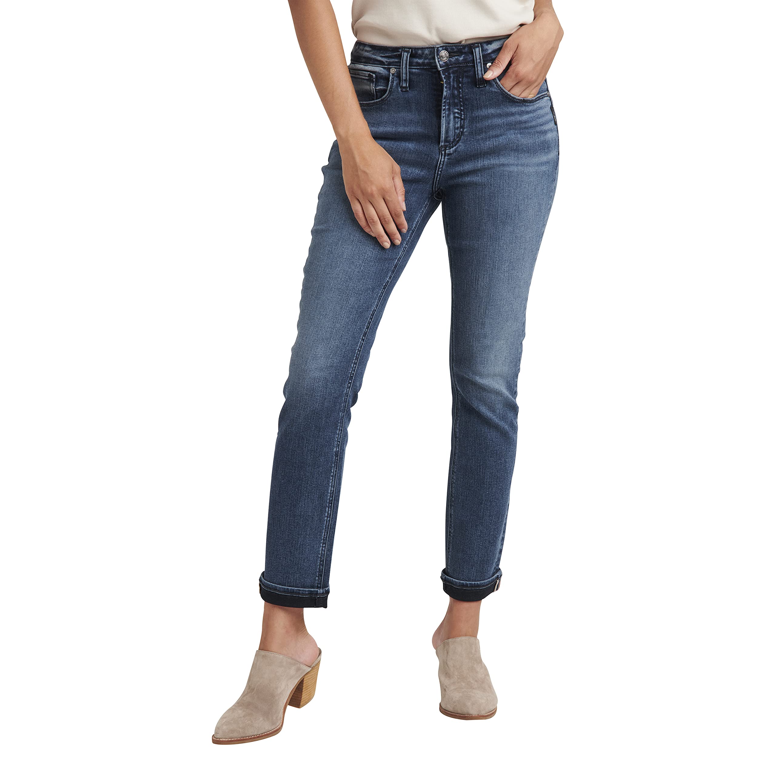Silver Jeans Co. Women's Beau Mid Rise Slim Leg Jeans - Comfortable Stretch Denim Pants for Everyday Wear | Perfect for Work, Casual Outings & Weekend Style