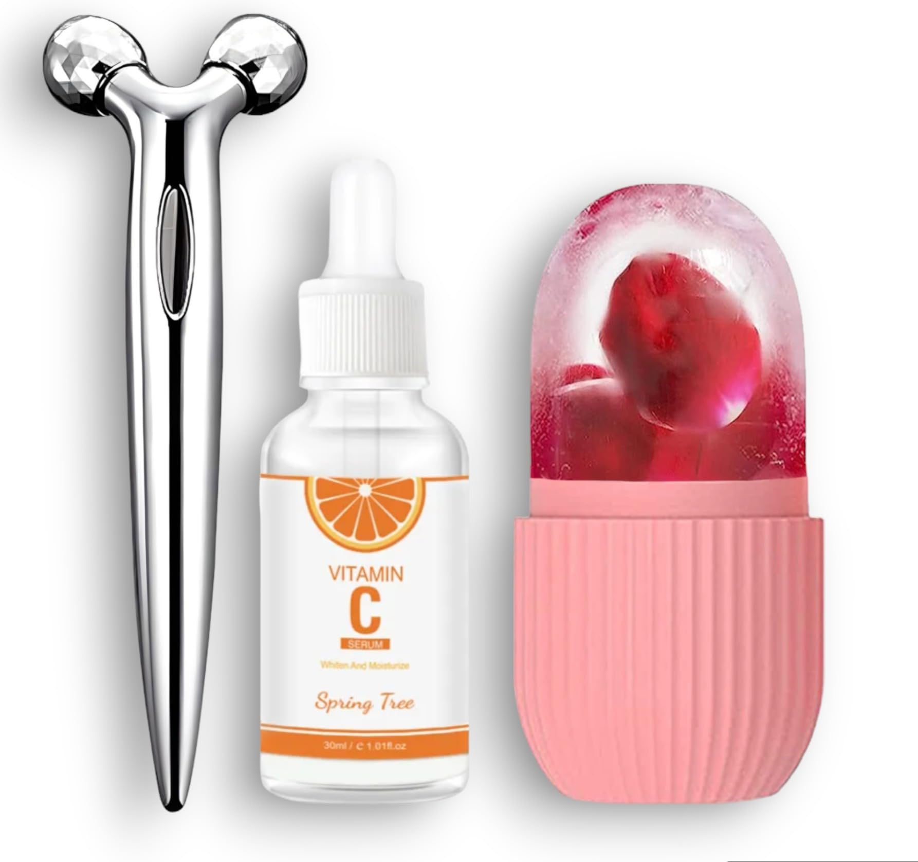 HUDACRUSH BEAUTY Glow-Boosting Face Care Set - Ice Roller, Vitamin C Serum & 3D Massager Kit for Radiant Skin | At-Home Spa & Anti-Aging Skincare Routine
