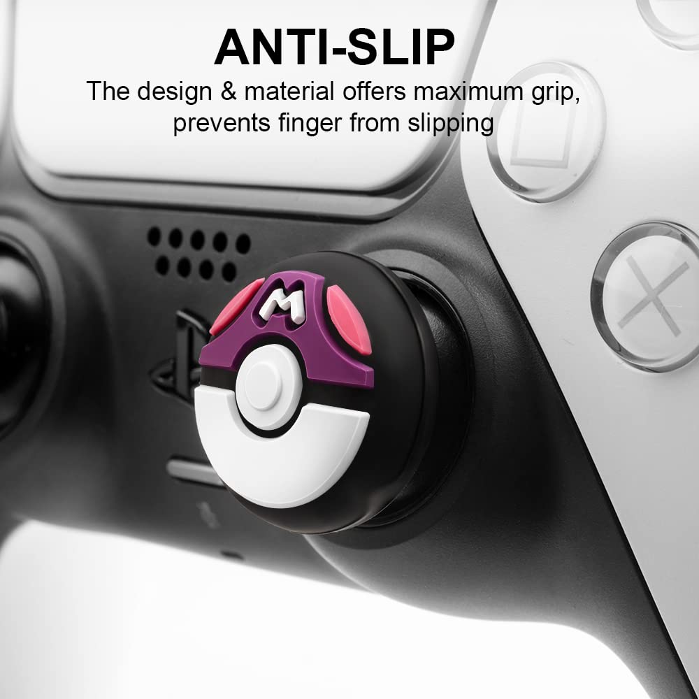Silicone Thumb Grip Caps for Nintendo Switch Pro Controller, PS5/PS4, Xbox Series X/S - 4-Pack (Red, Blue, Gray, Purple) - Improve Gaming Comfort & Prevent Slipping for Enhanced Gameplay